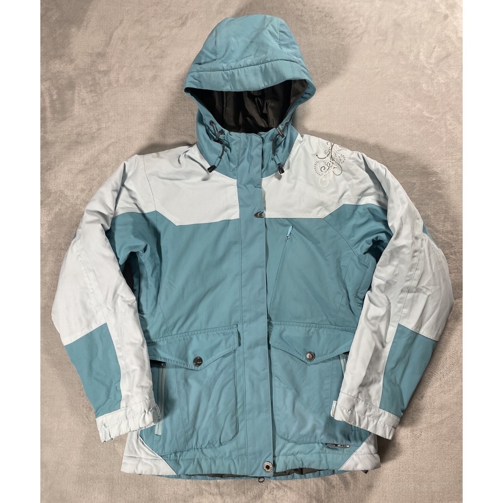 Salomon Ski Jacket Women's L Teal Blue White Hooded ClimaPro Snow Y2K